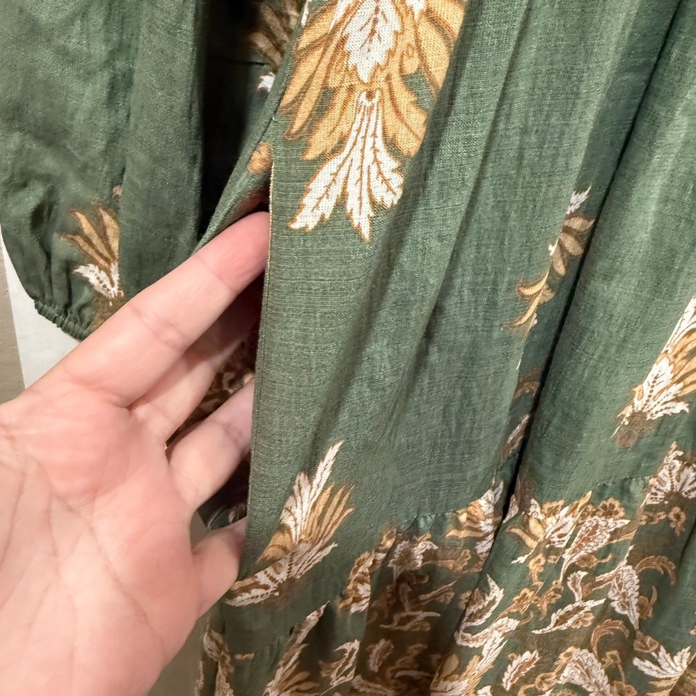 Doe and Rae Green Floral Tiered Maxi Dress Smocked Waist Pockets Small Boho - Picture 5 of 8